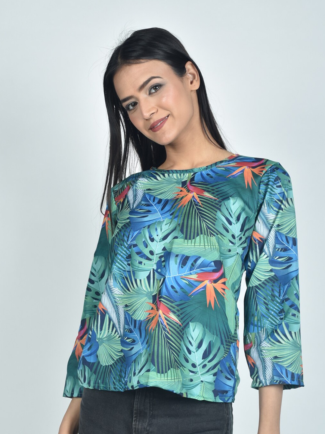 

Rajoria Instyle Floral Print Crepe Top, Green