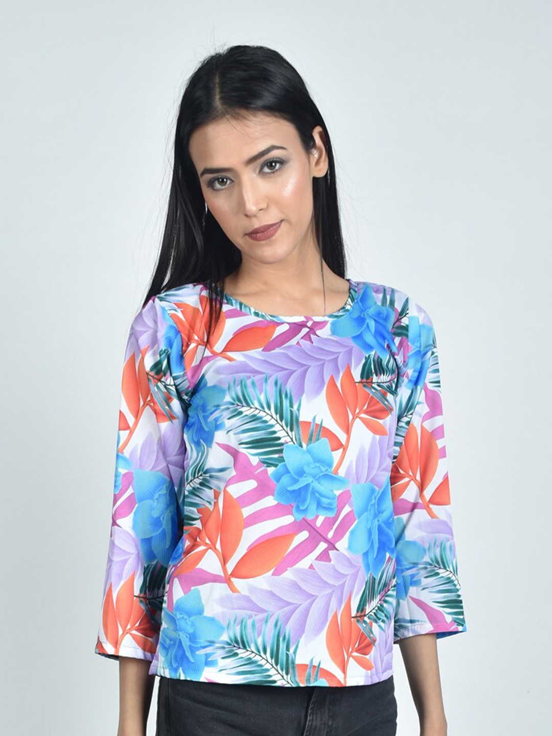 

Rajoria Instyle Tropical Print Crepe Top, Blue