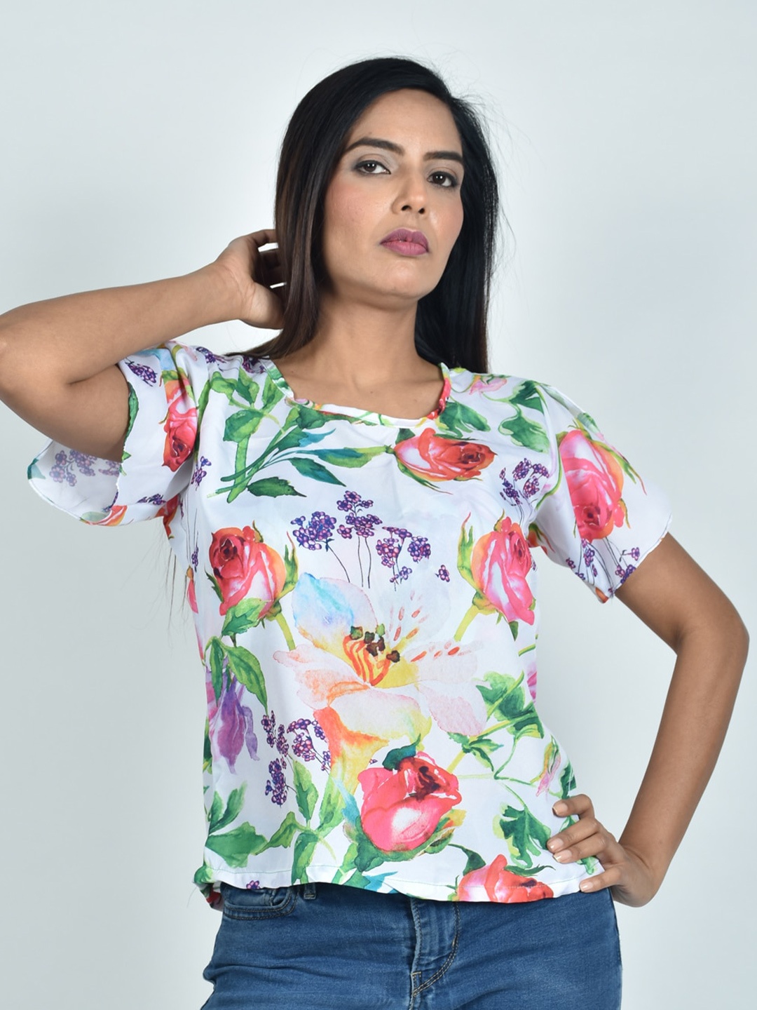 

Rajoria Instyle Floral Print Crepe Top, Green