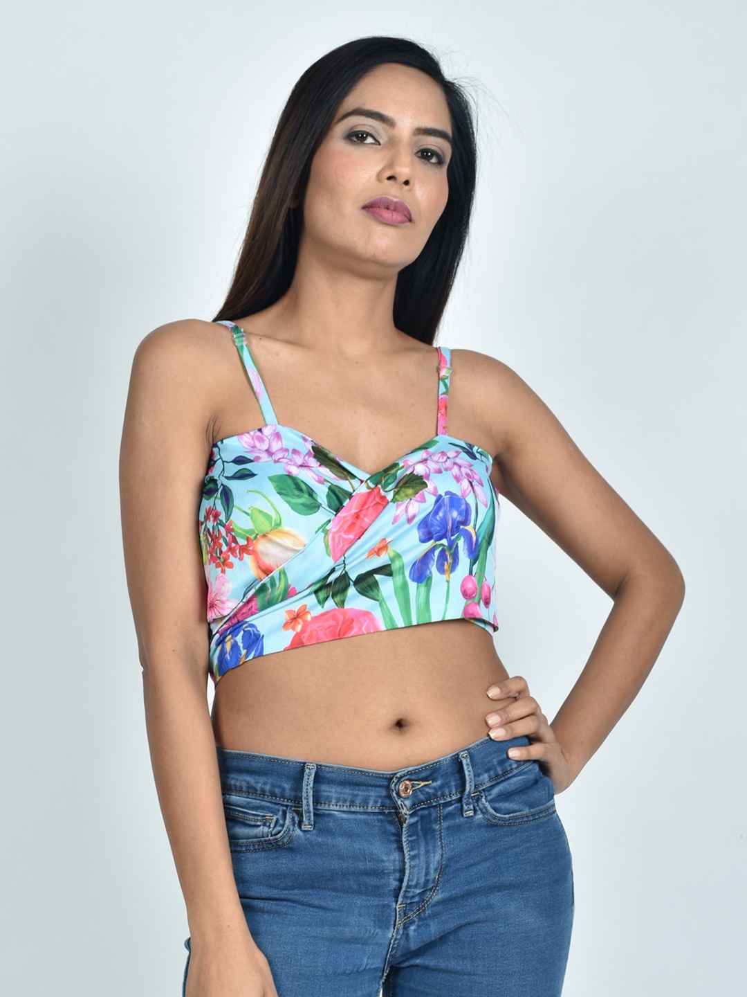 

Rajoria Instyle Floral Printed Crepe Bralette Crop Top, Blue