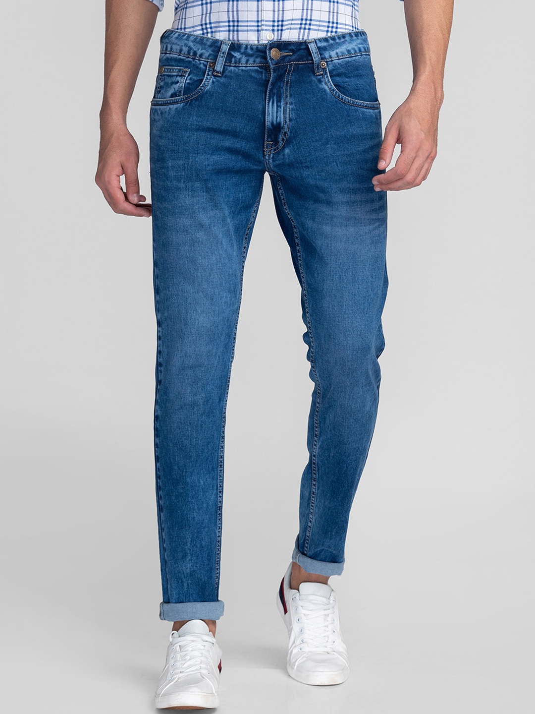 

GIORDANO Men Classic Slim Fit Light Fade Cotton Jeans, Blue