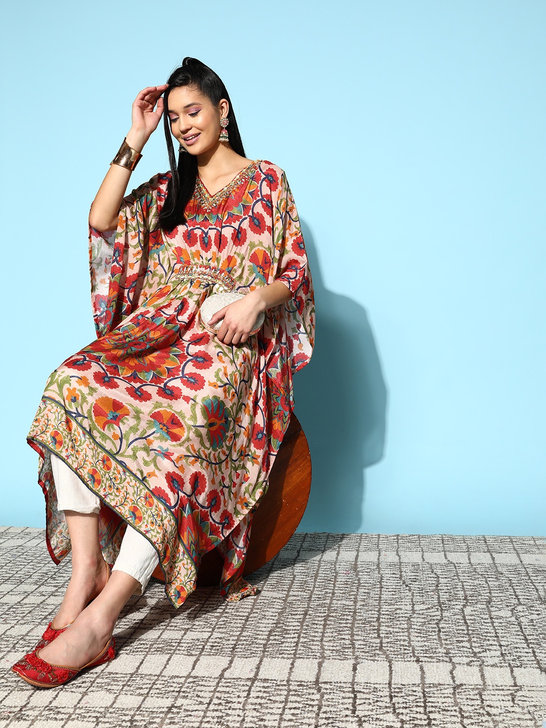

ZOLA Floral Printed Flared Sleeves Floral Kaftan Kurta, Multi