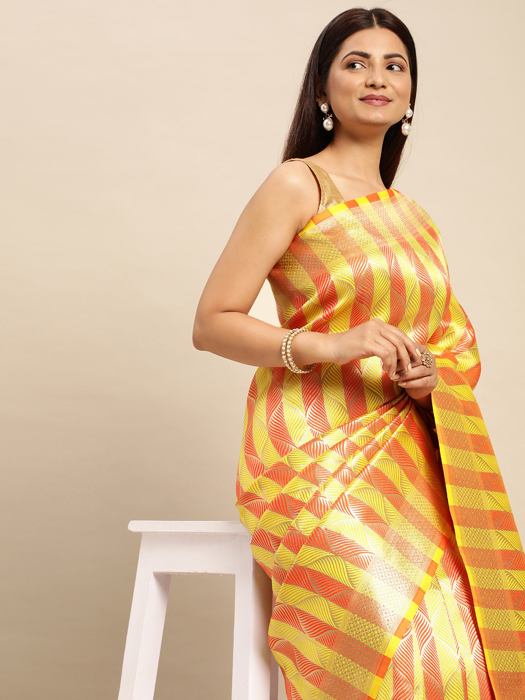 

Royal Rajgharana Saree Ethnic Motifs Zari Banarasi Sarees, Yellow