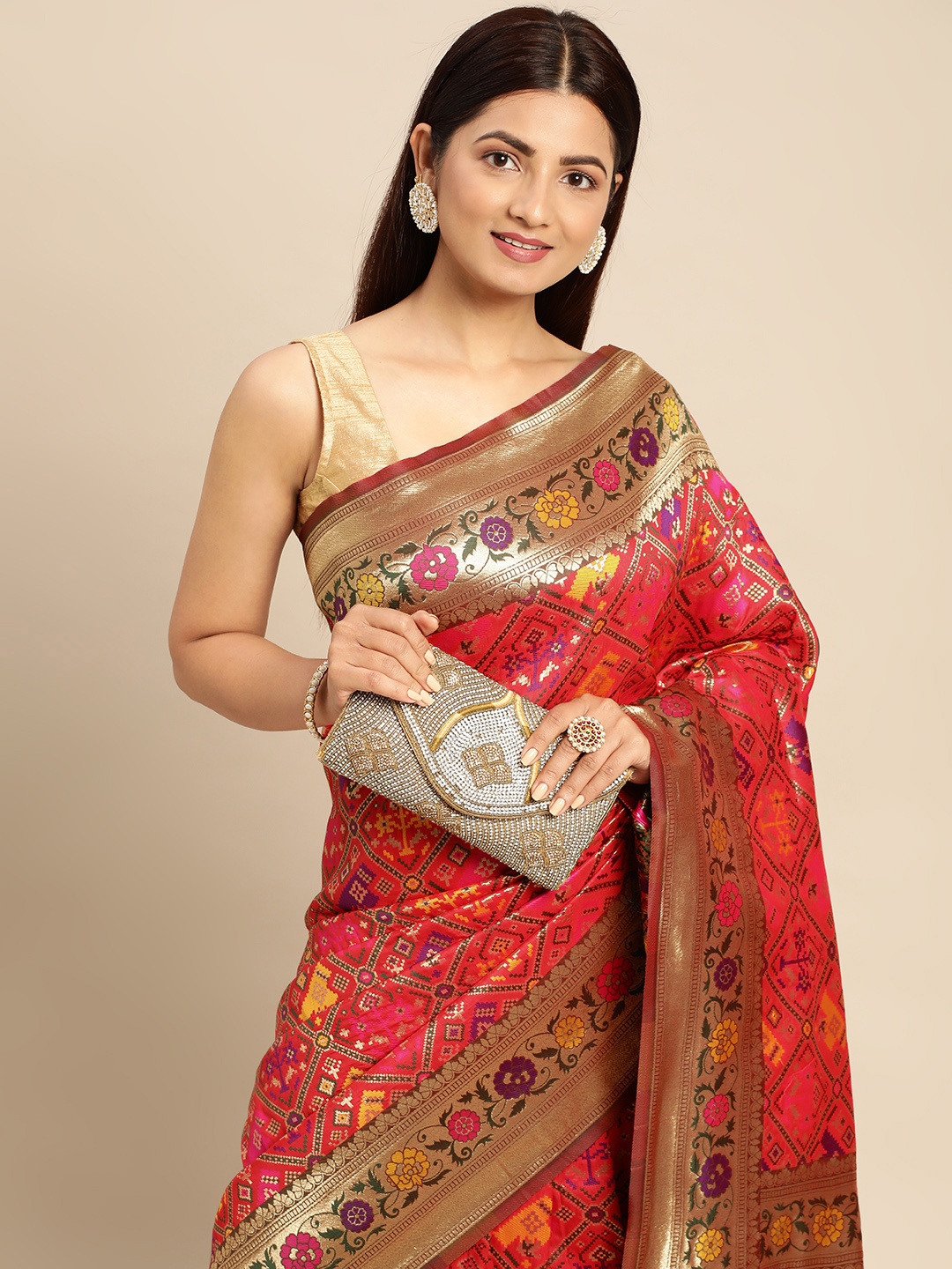 

Royal Rajgharana Saree Ethnic Motifs Zari Patola Sarees, Red