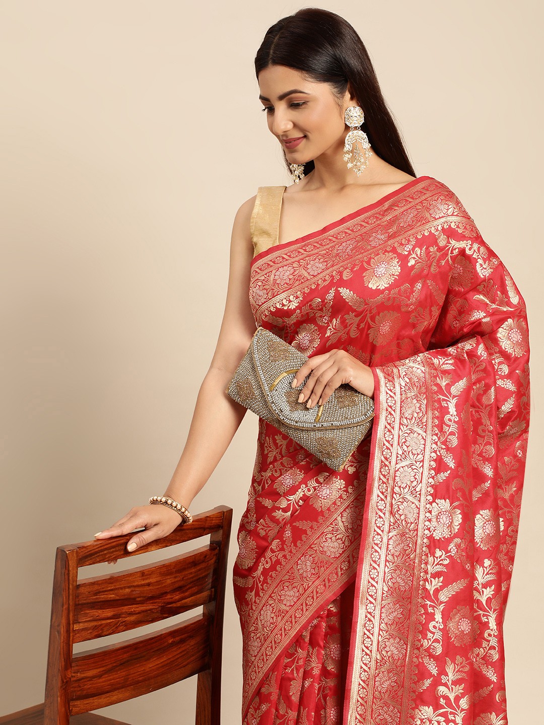 

Royal Rajgharana Saree Ethnic Motifs Zari Banarasi Sarees, Red
