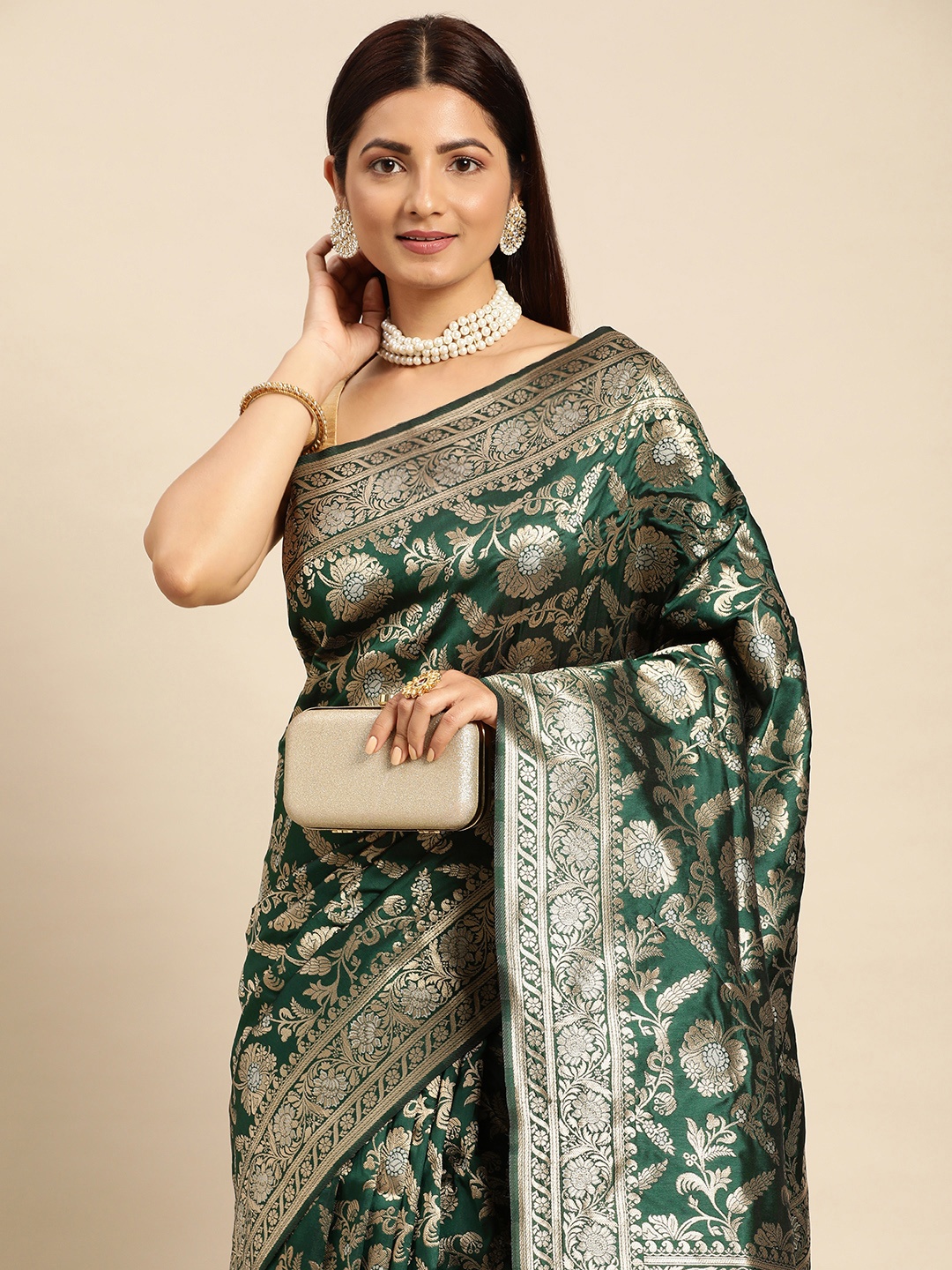 

Royal Rajgharana Saree Ethnic Motifs Zari Banarasi Sarees, Green