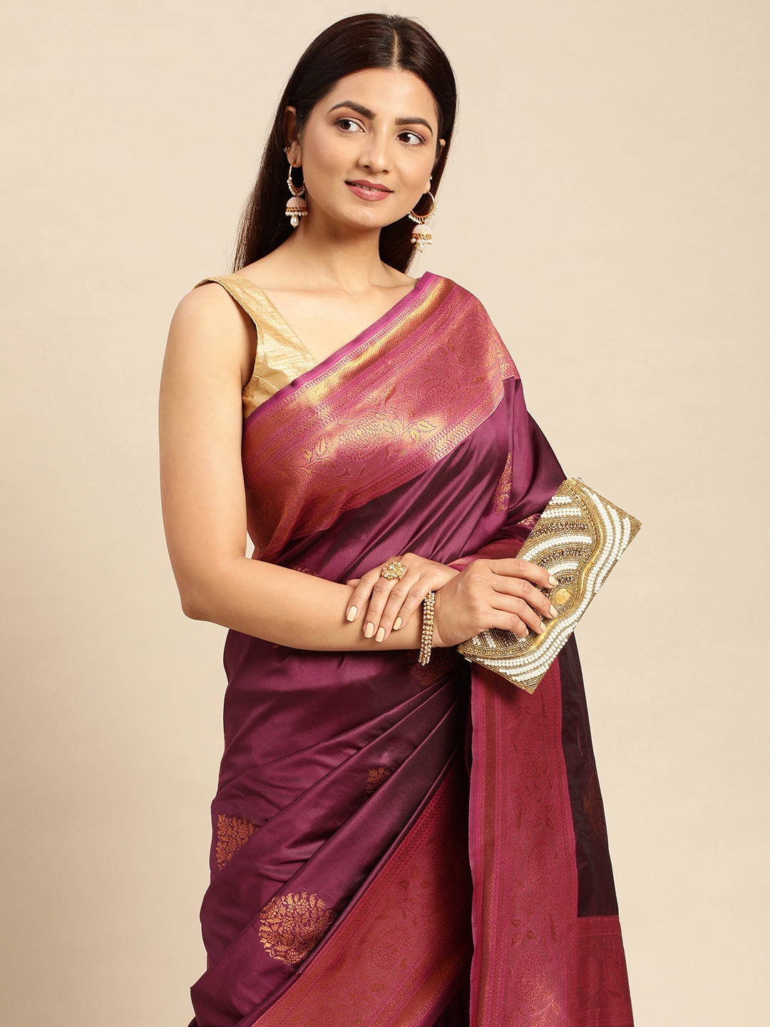 

Royal Rajgharana Saree Woven Design Ethnic Motifs Zari Art Silk Banarasi Saree, Magenta