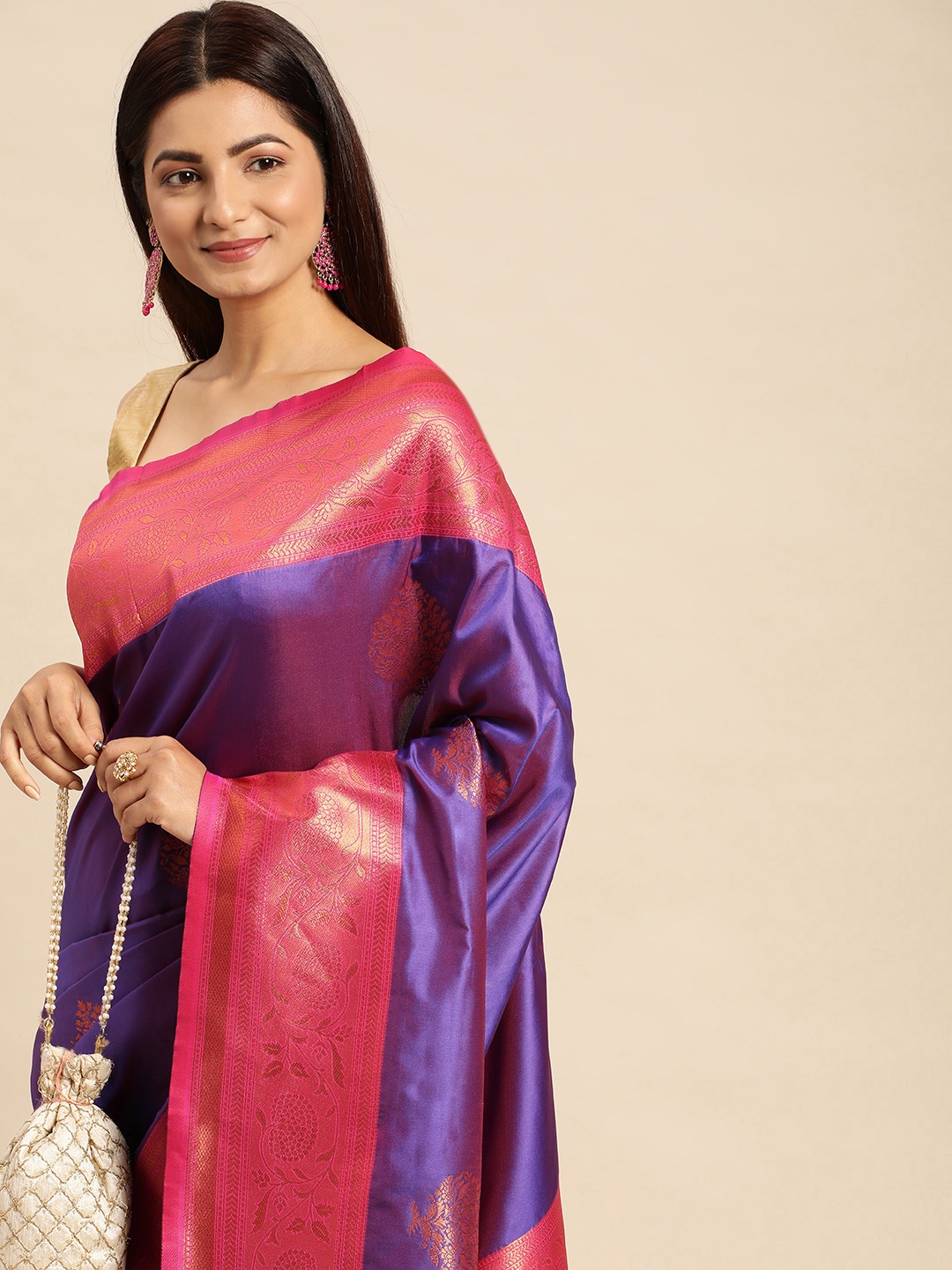 

Royal Rajgharana Saree Ethnic Motifs Zari Art Silk Banarasi Sarees, Purple