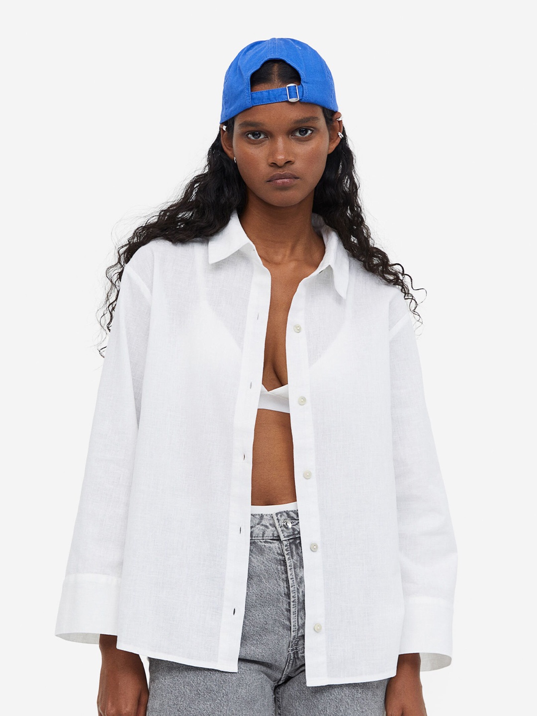 

H&M Women Linen-Blend Shirt, White