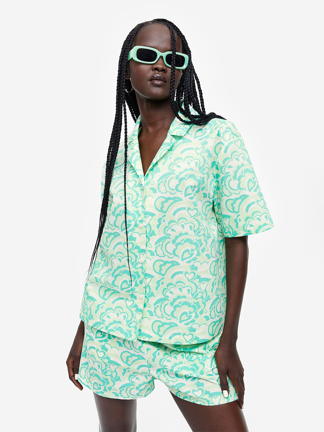 

H&M Women Cotton Resort Shirt, Sea green