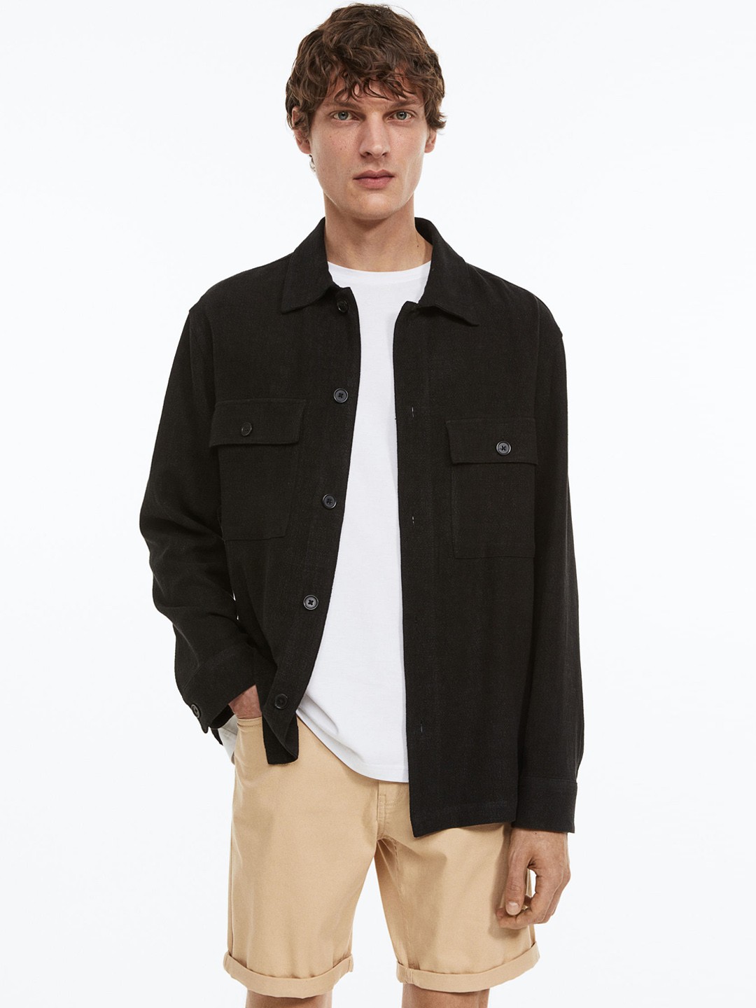 

H&M Men Slim Fit Cotton Twill Shorts, Beige