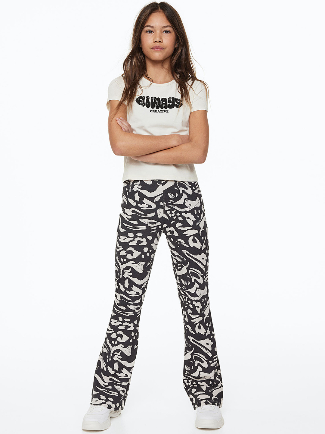 

H&M Girls Flared Ribbed Leggings, Black