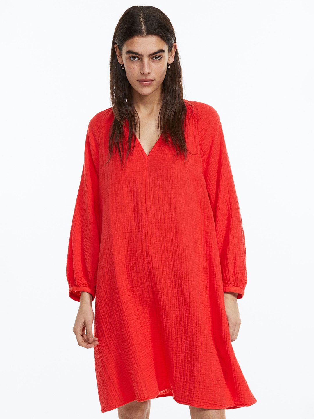 

H&M Women Double-Weave Tunic Dress, Red