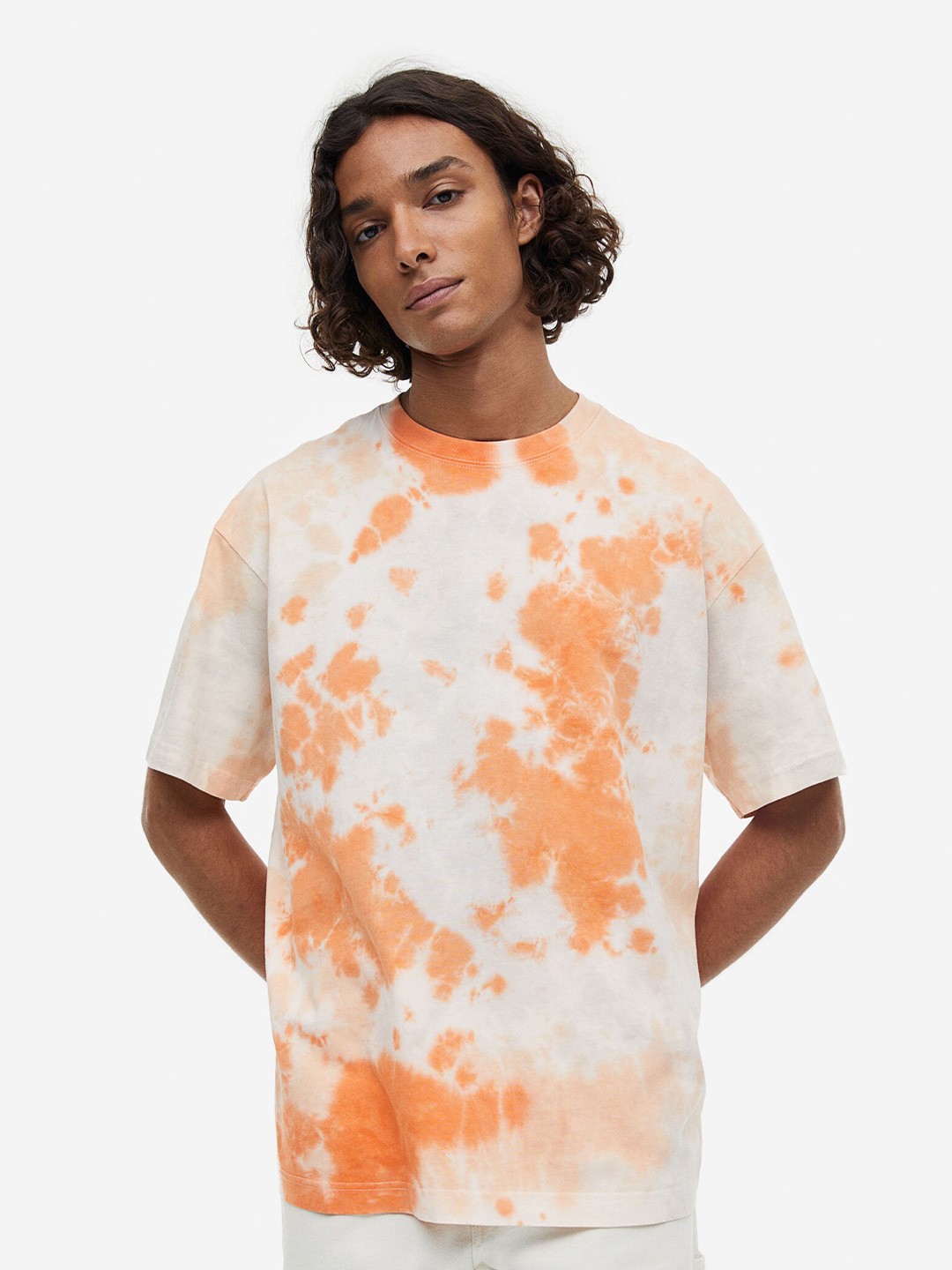 

H&M Men Relaxed Fit Patterned Cotton T-Shirt, White