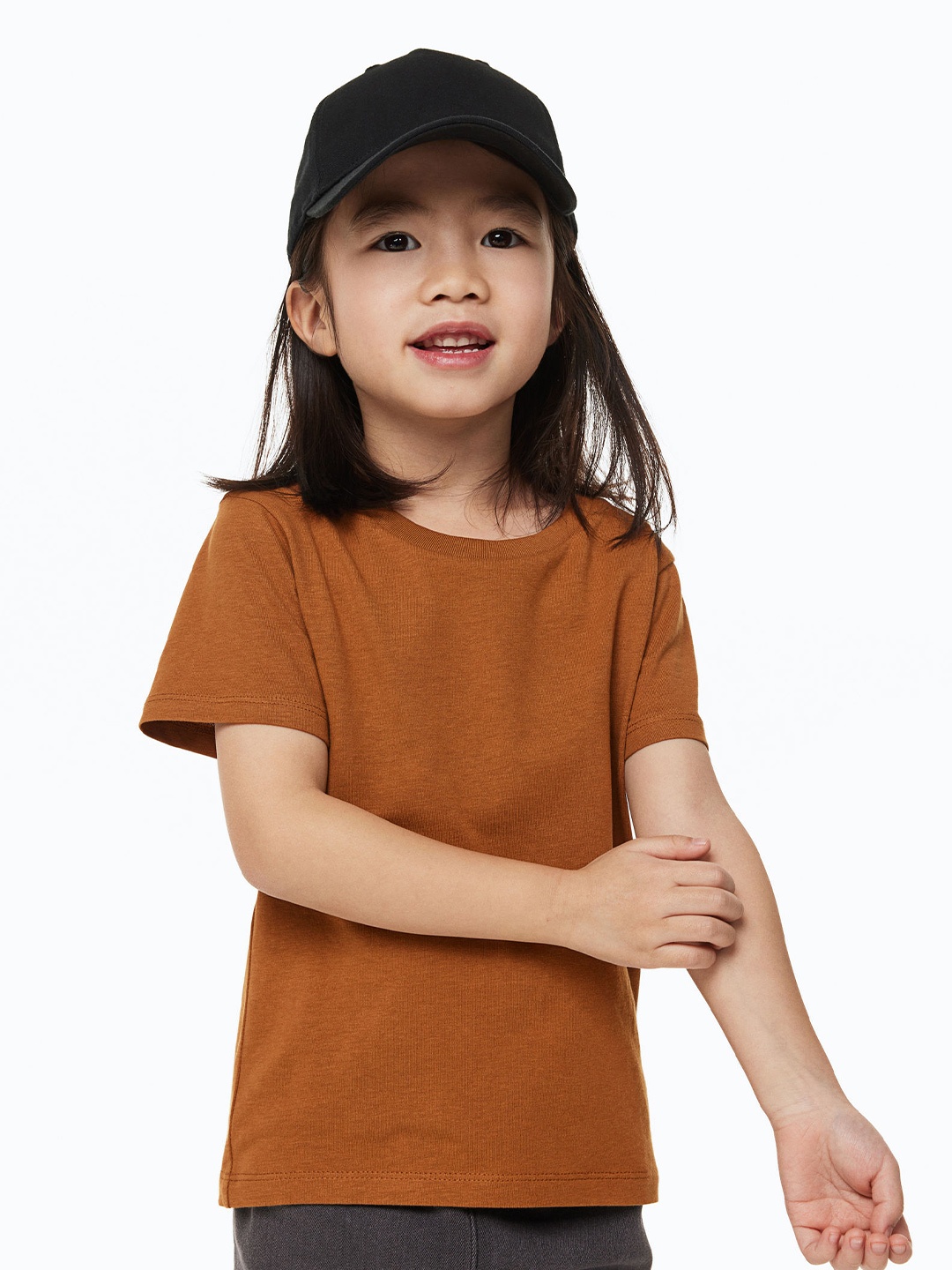 

H&M Girls Cotton T-Shirt, Brown