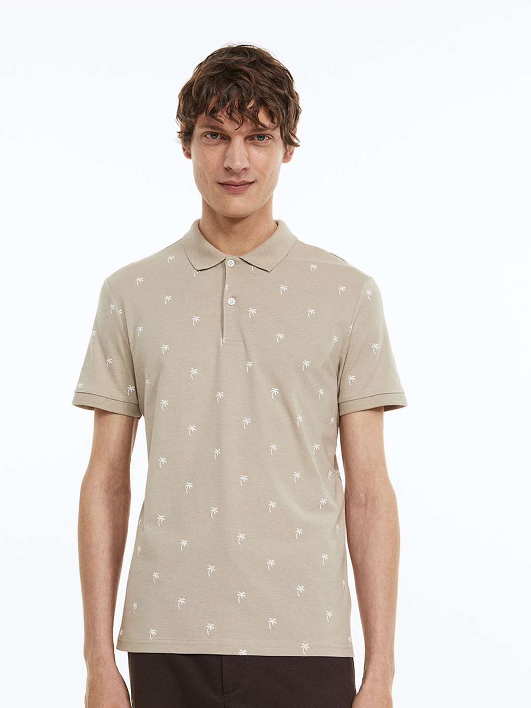 

H&M Men Slim Fit Patterned Polo Shirt, Beige