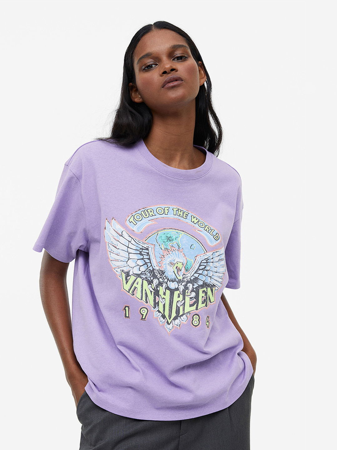 

H&M Women Oversized Printed T-Shirt, Purple