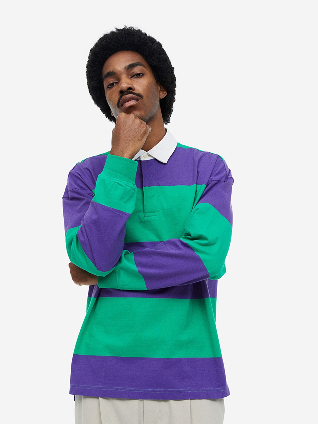 

H&M Men Oversized Fit Rugby T-Shirt, Purple