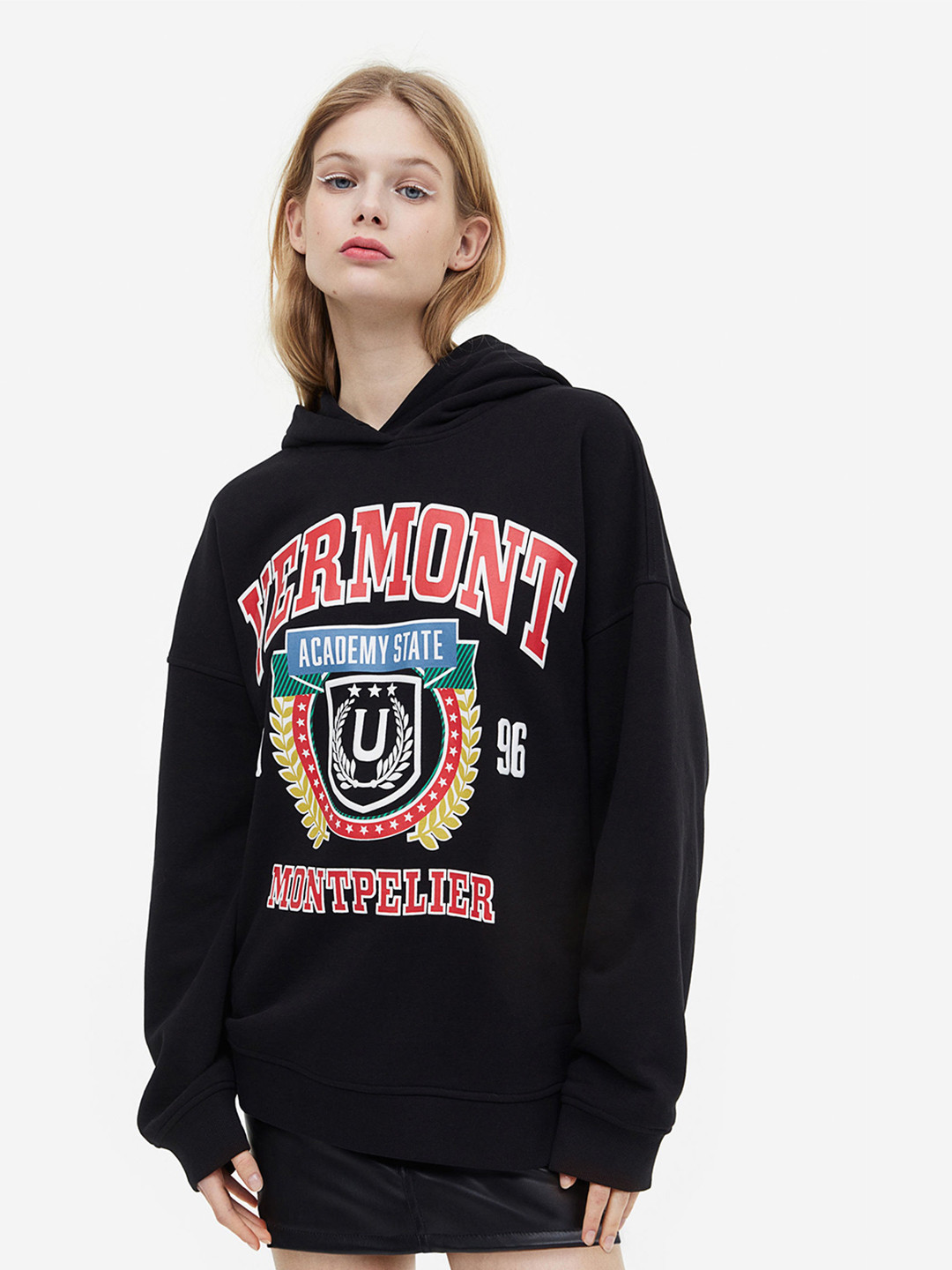 

H&M Oversized Printed Hoodie, Black