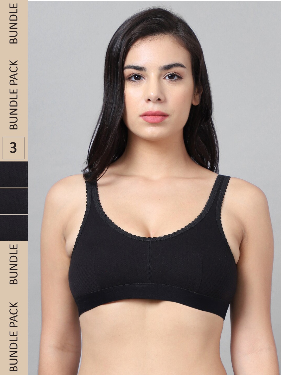 

VIMAL JONNEY Pack of 3 Non-Wired Cotton Sports Bra, Black