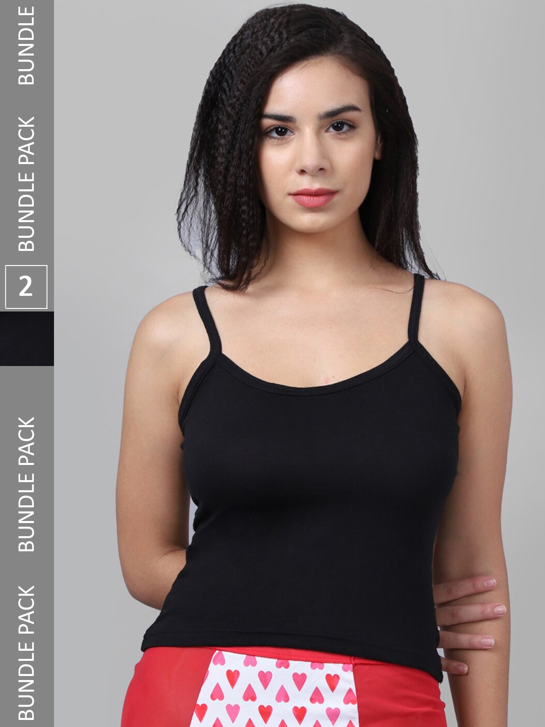 

VIMAL JONNEY Pack Of 2 Cotton Camisoles, Black