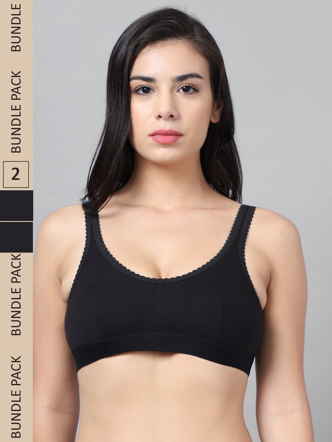 

VIMAL JONNEY Pack of 2 Non-Wired Cotton Sports Bra, Black