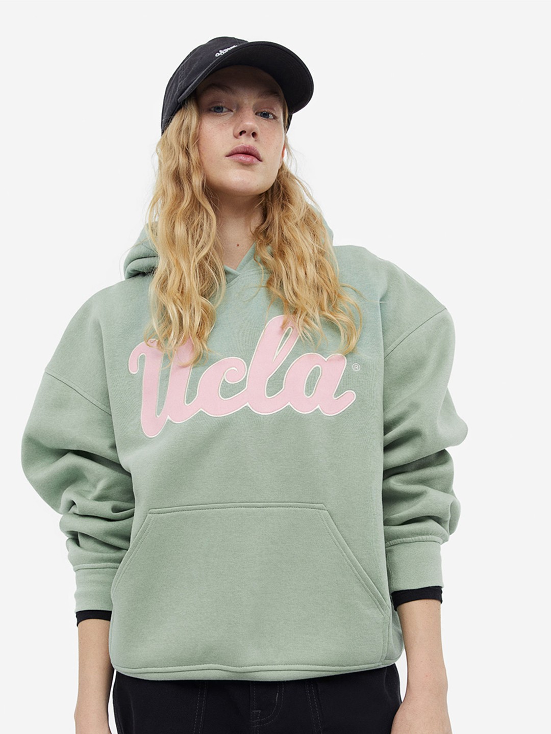

H&M Women Oversized Printed Hoodie, Green
