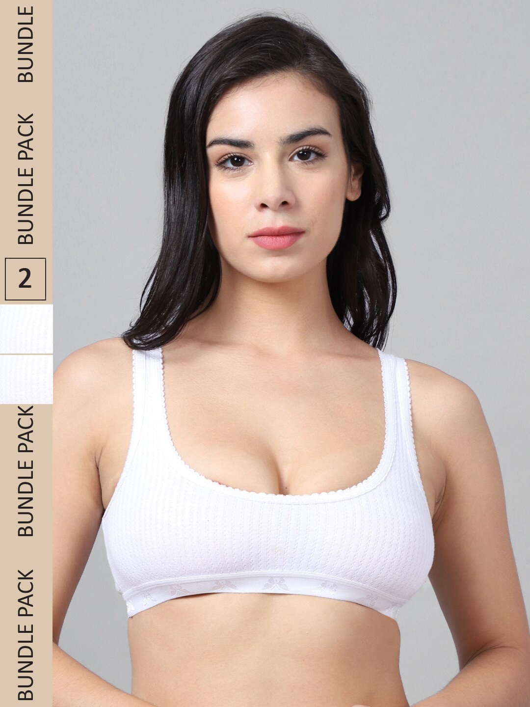 

VIMAL JONNEY Pack of 2 Non-Padded Non-Wired Cotton Sports Bra, White