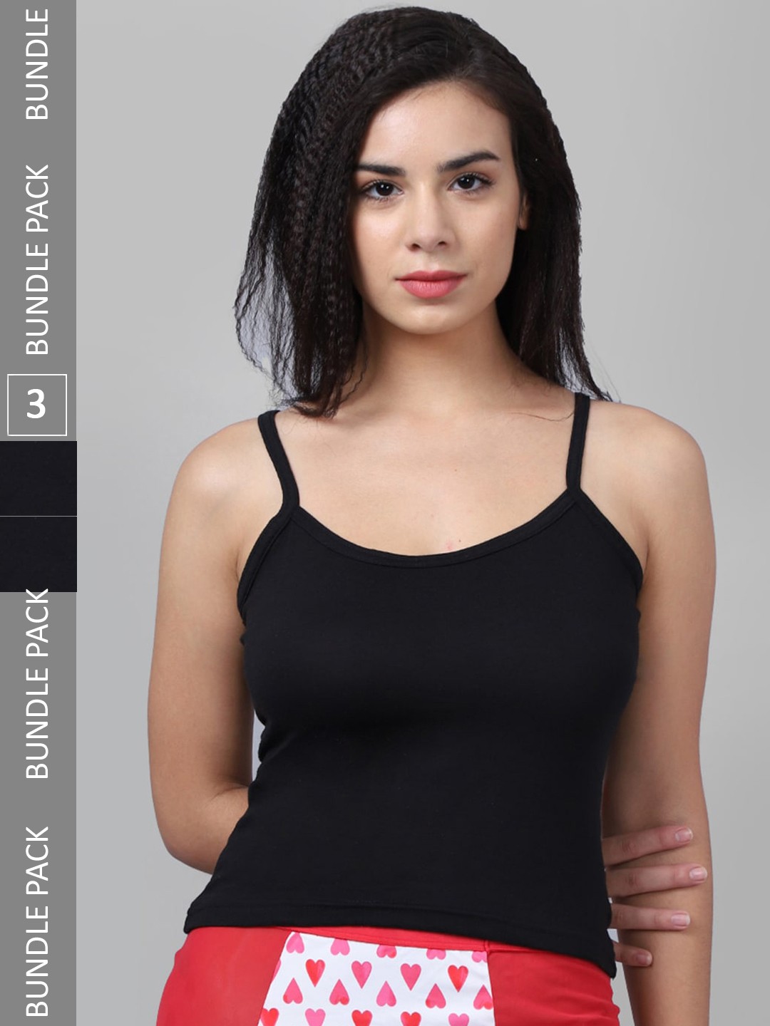 

VIMAL JONNEY Pack Of 3 Cotton Camisoles, Black