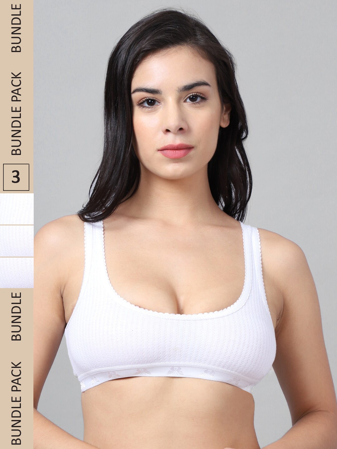 

VIMAL JONNEY Pack of 3 Non-Padded Non-Wired Cotton Sports Bra, White