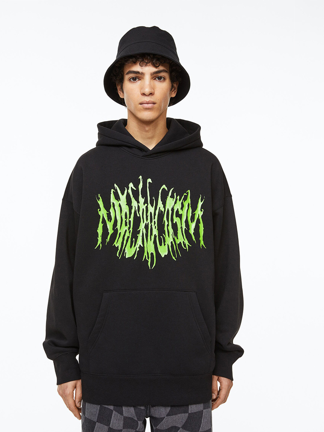 

H&M Men Oversized Fit Printed Hoodie, Black