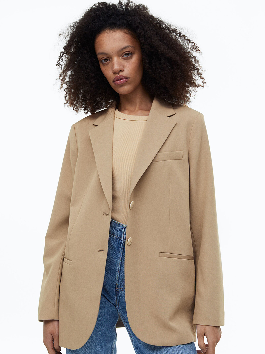 

H&M Women Single-Breasted Blazer, Beige