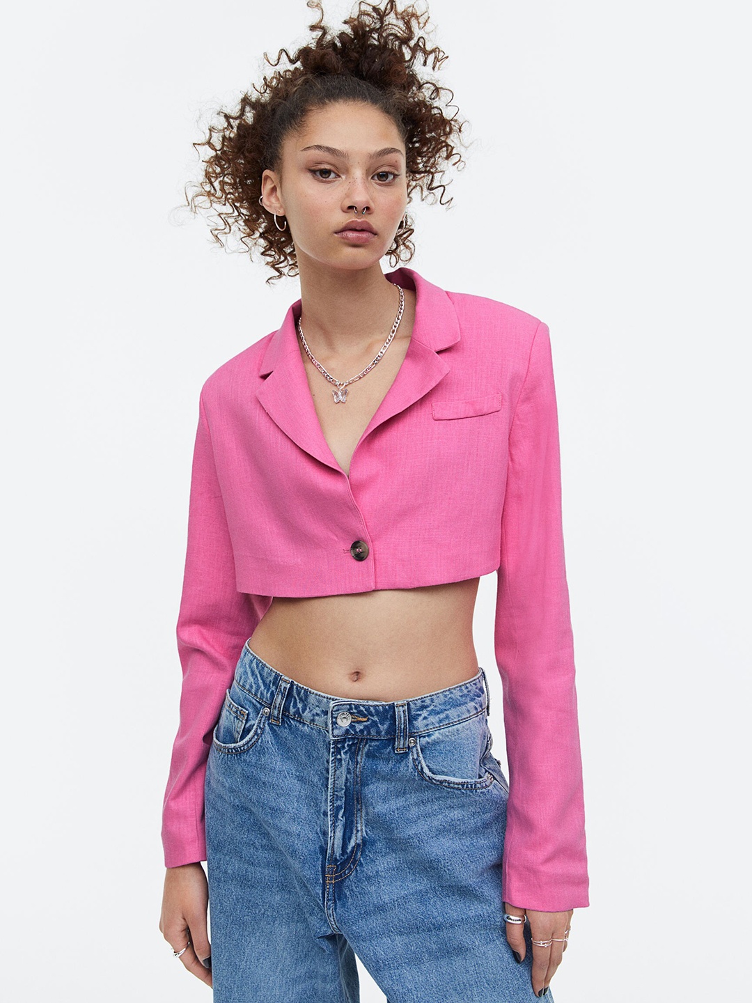 

H&M Women Cropped Blazer, Pink