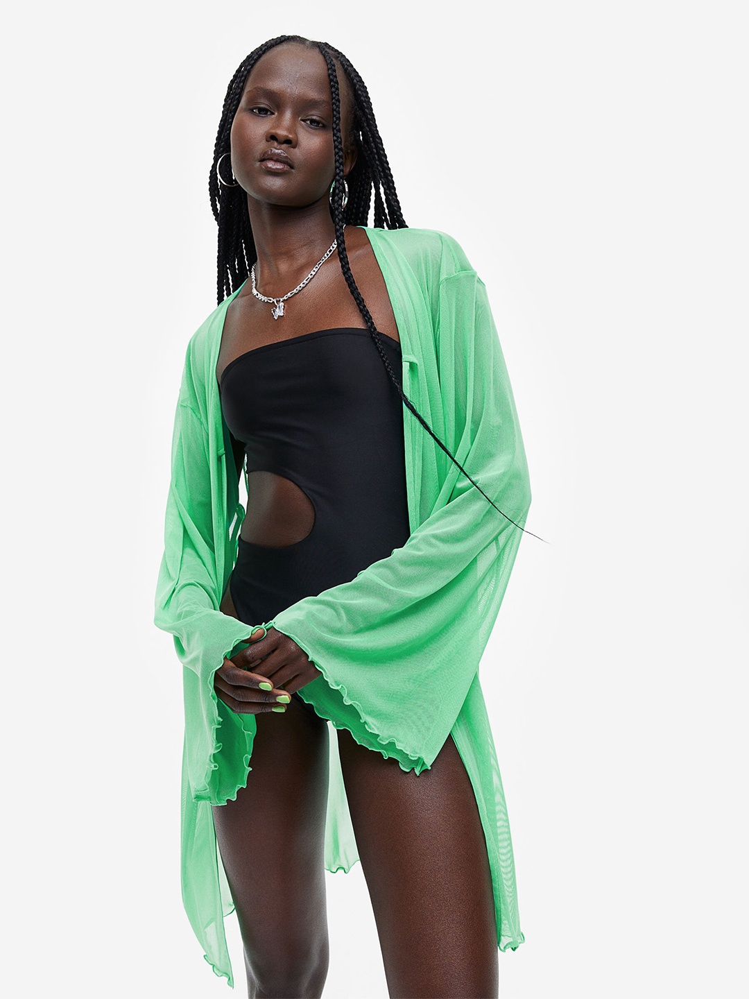 

H&M Tie-Detail Mesh Tunic, Green