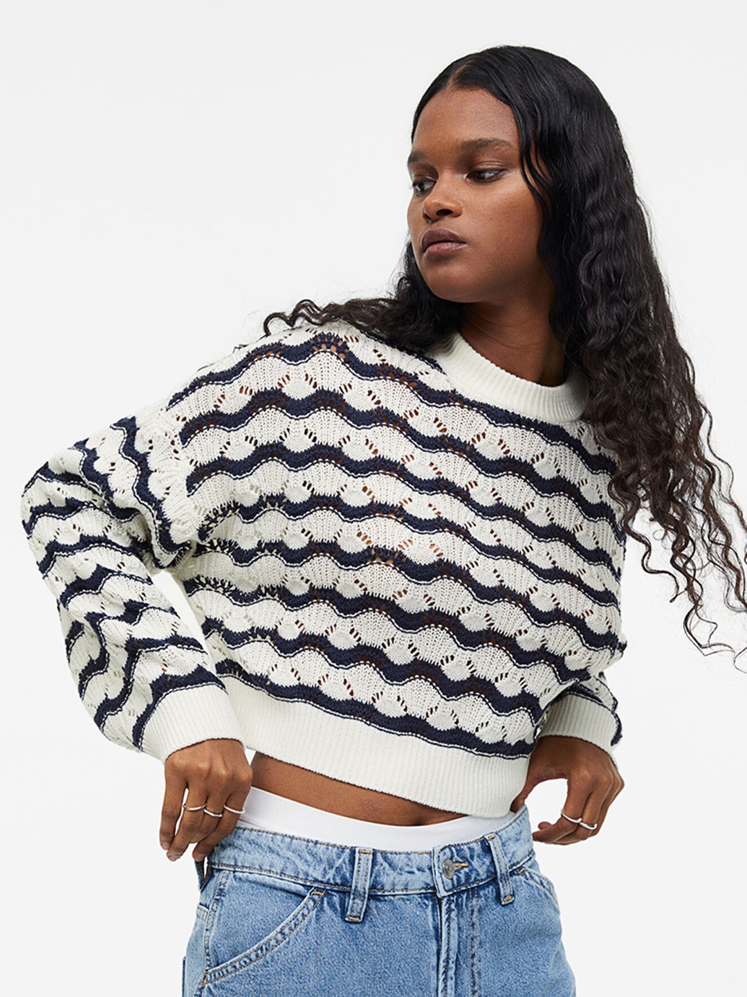 

H&M Women Pointelle-Knit Acrylic Jumper, White