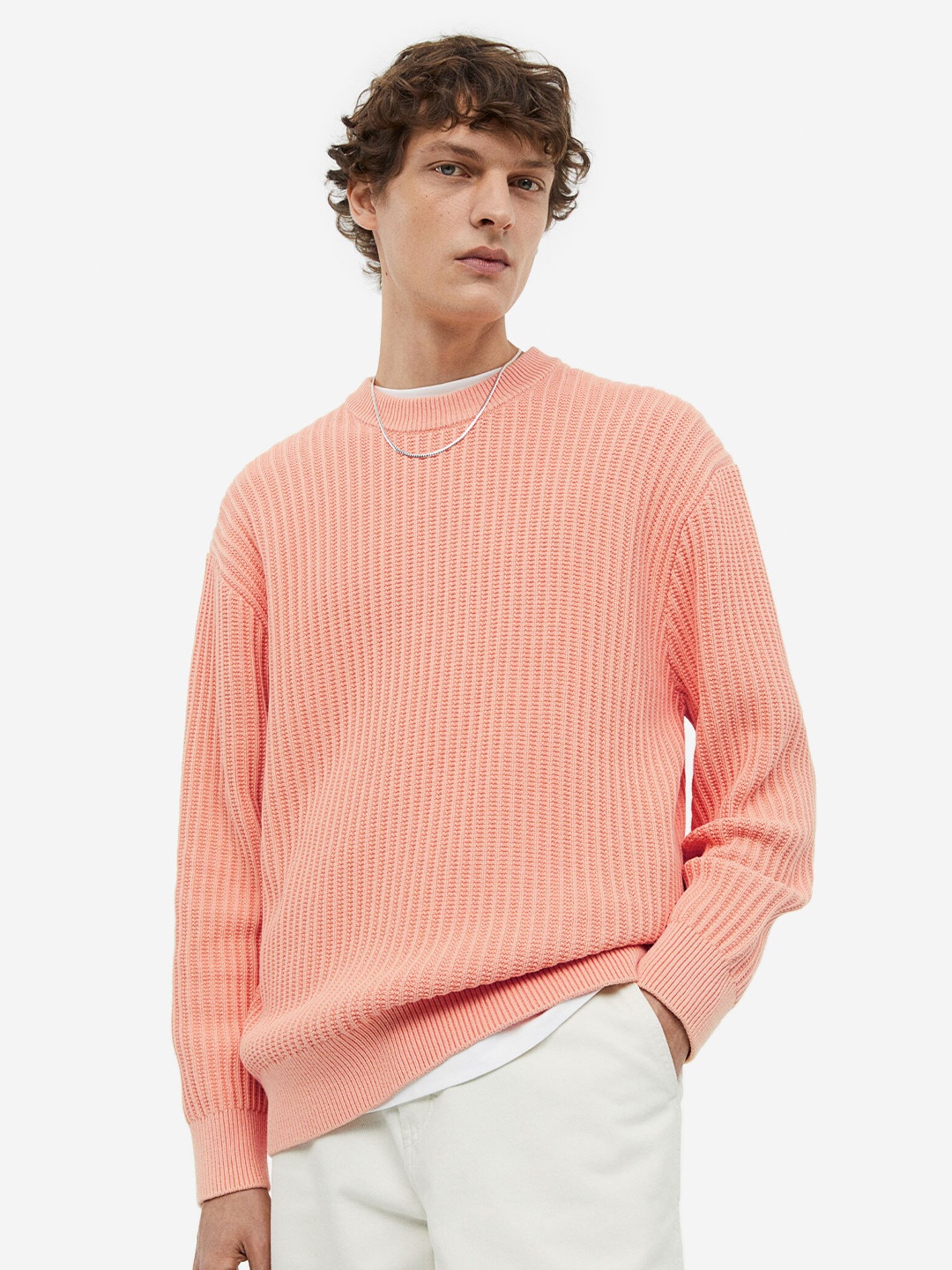 

H&M Men Relaxed-Fit Rib-Knit Jumper, Pink