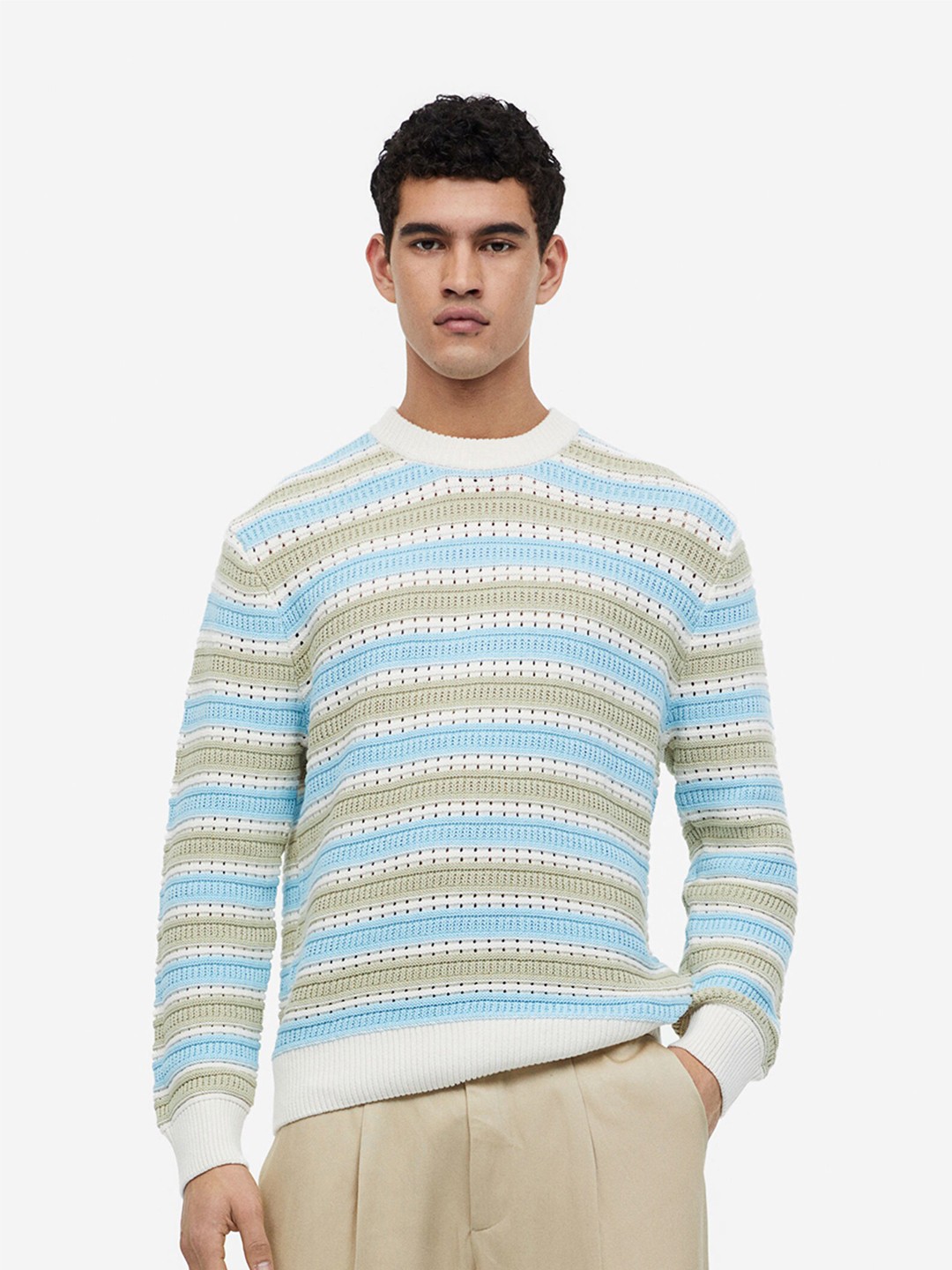 

H&M Men Regular Fit textured-Knit Jumper, Blue