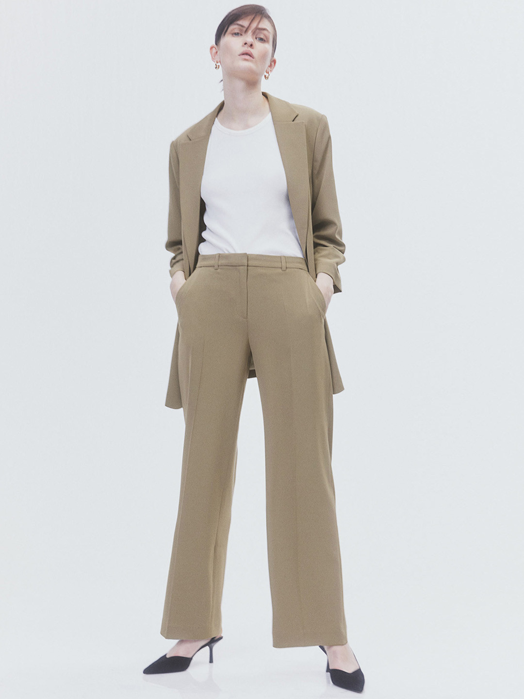 

H&M Women Straight Trousers, Beige