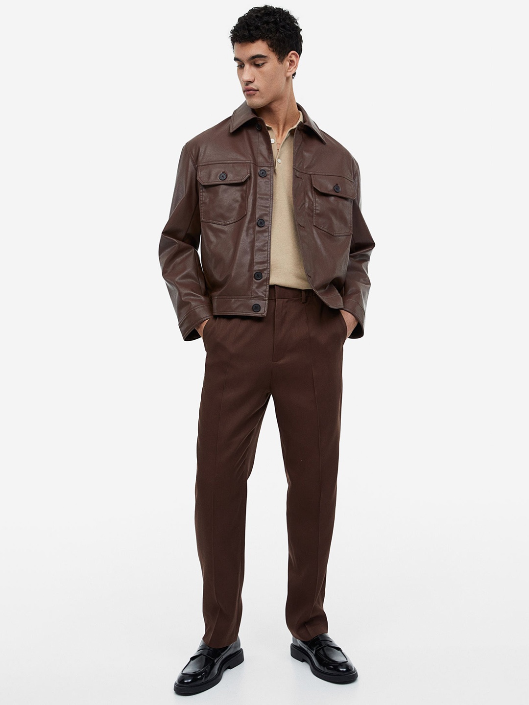 

H&M Men Regular Fit Tailored Lyocell Trousers, Brown