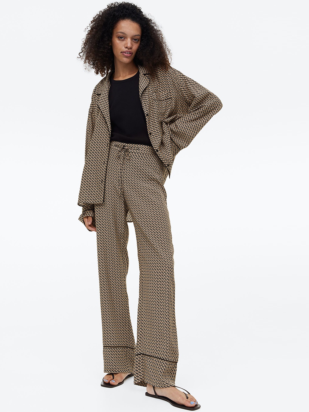

H&M Women Patterned Trousers, Beige