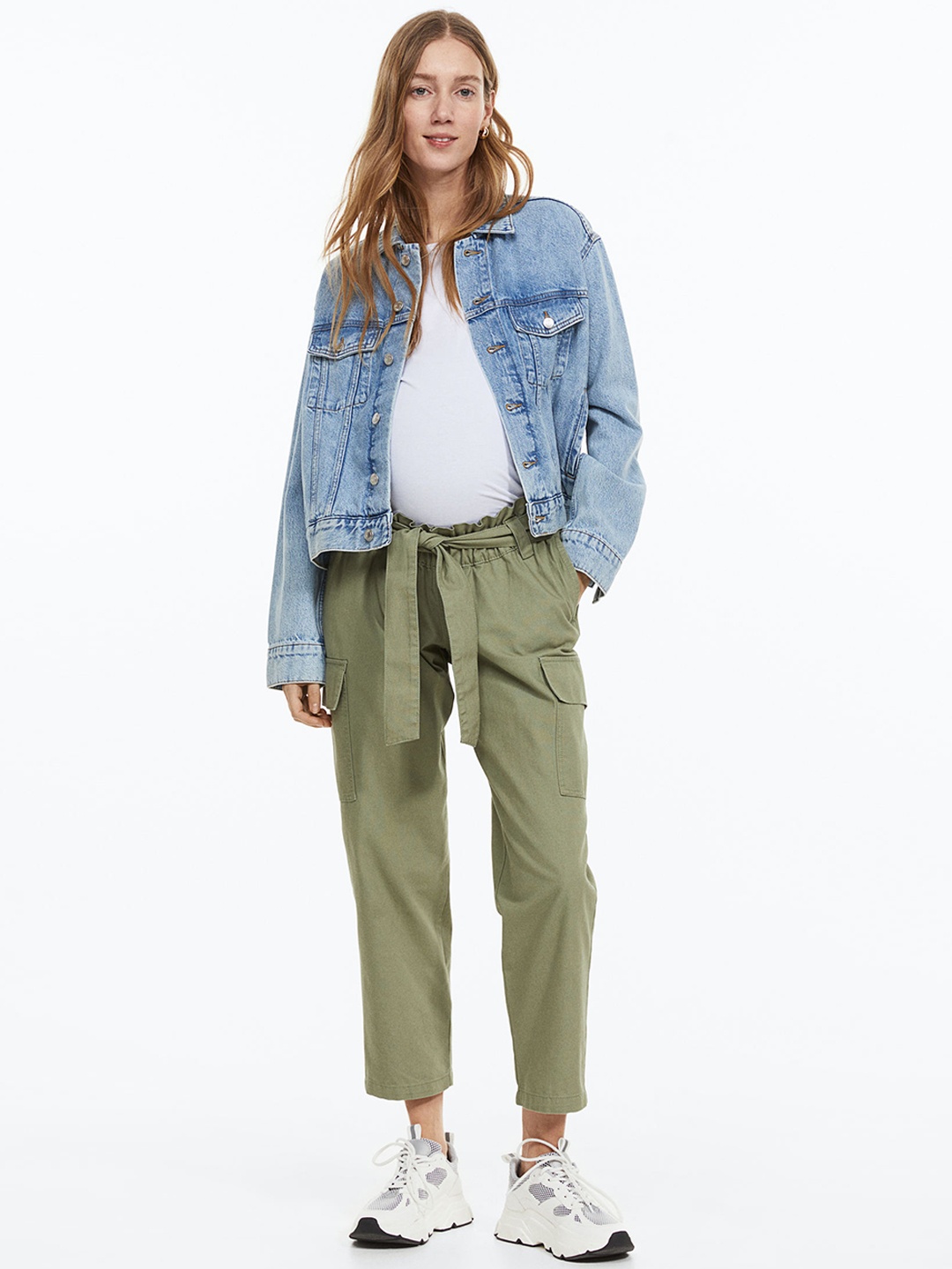

H&M Women MAMA Paper Bag Cargo Trousers, Olive
