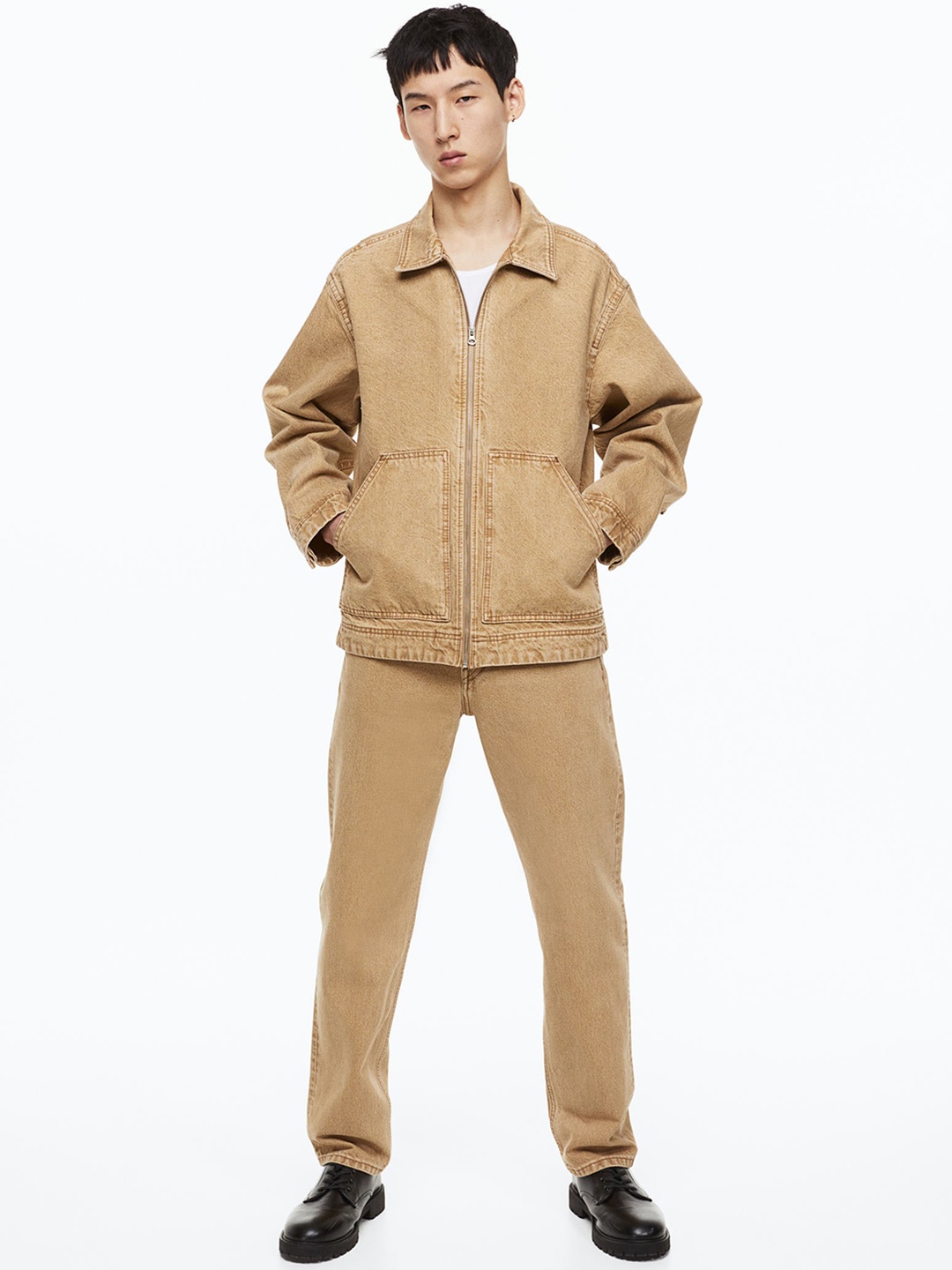 

H&M Men Relaxed Fit Denim Jacket, Beige