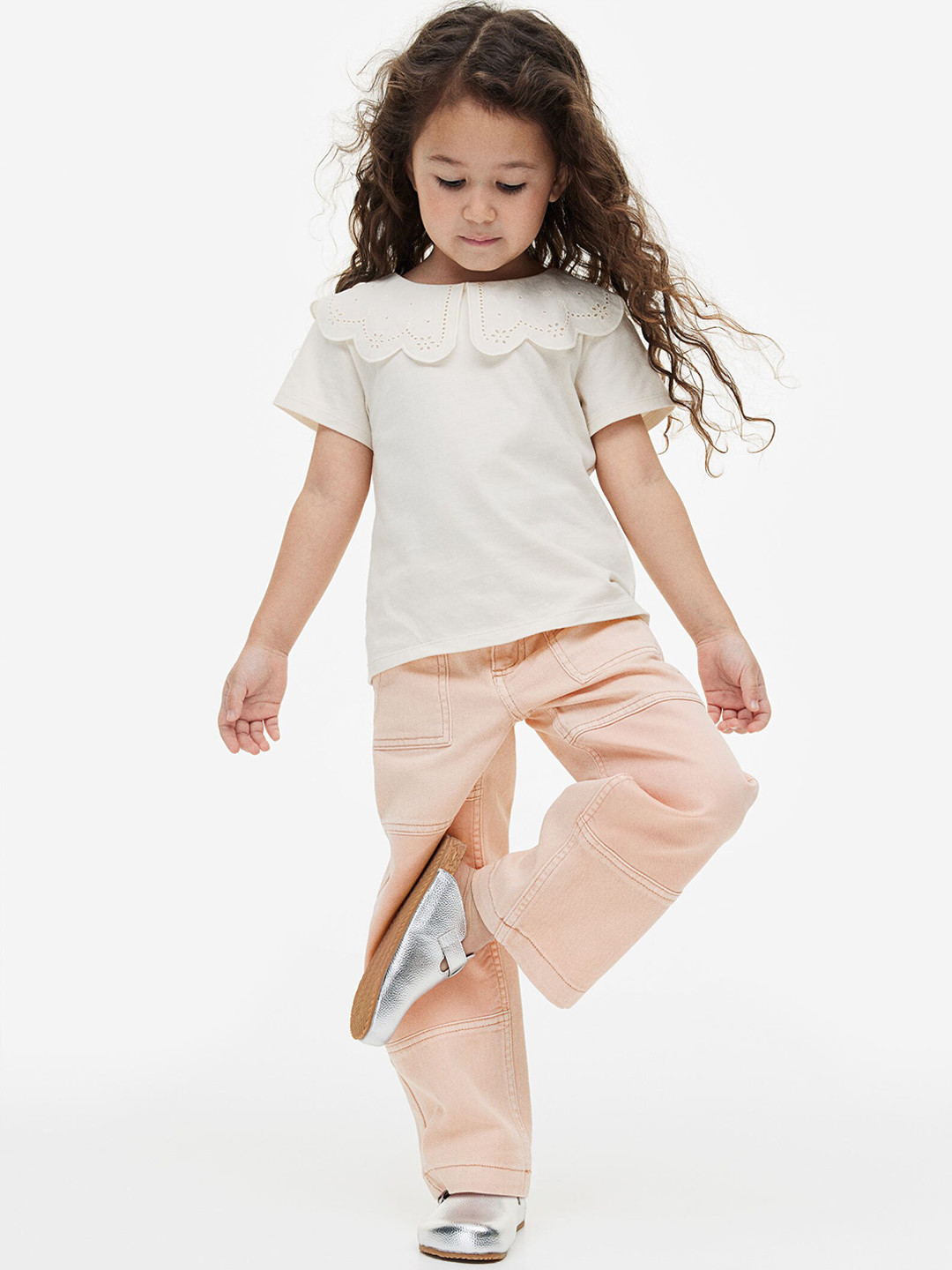 

H&M Girls Wide Leg Jeans With Reinforced Knees, Pink