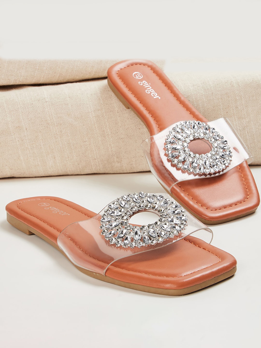 

Ginger by Lifestyle Embellished Open Toe Flats, Transparent