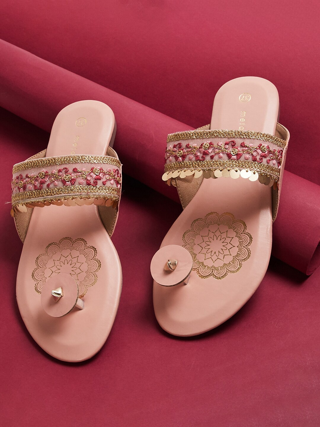 

Melange by Lifestyle Women Embellished Fabric Open Toe Flats, Pink