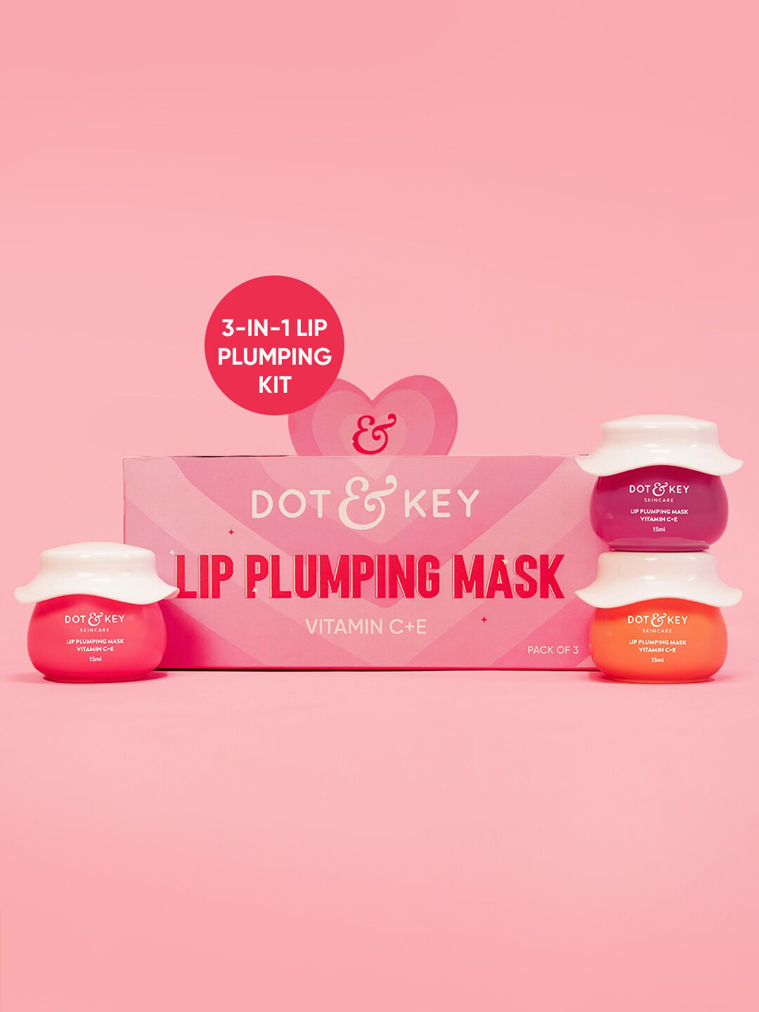 

DOT & KEY Set of 3 Lip Plumping Mask with Vitamin C & E - 15 ml each, Pink