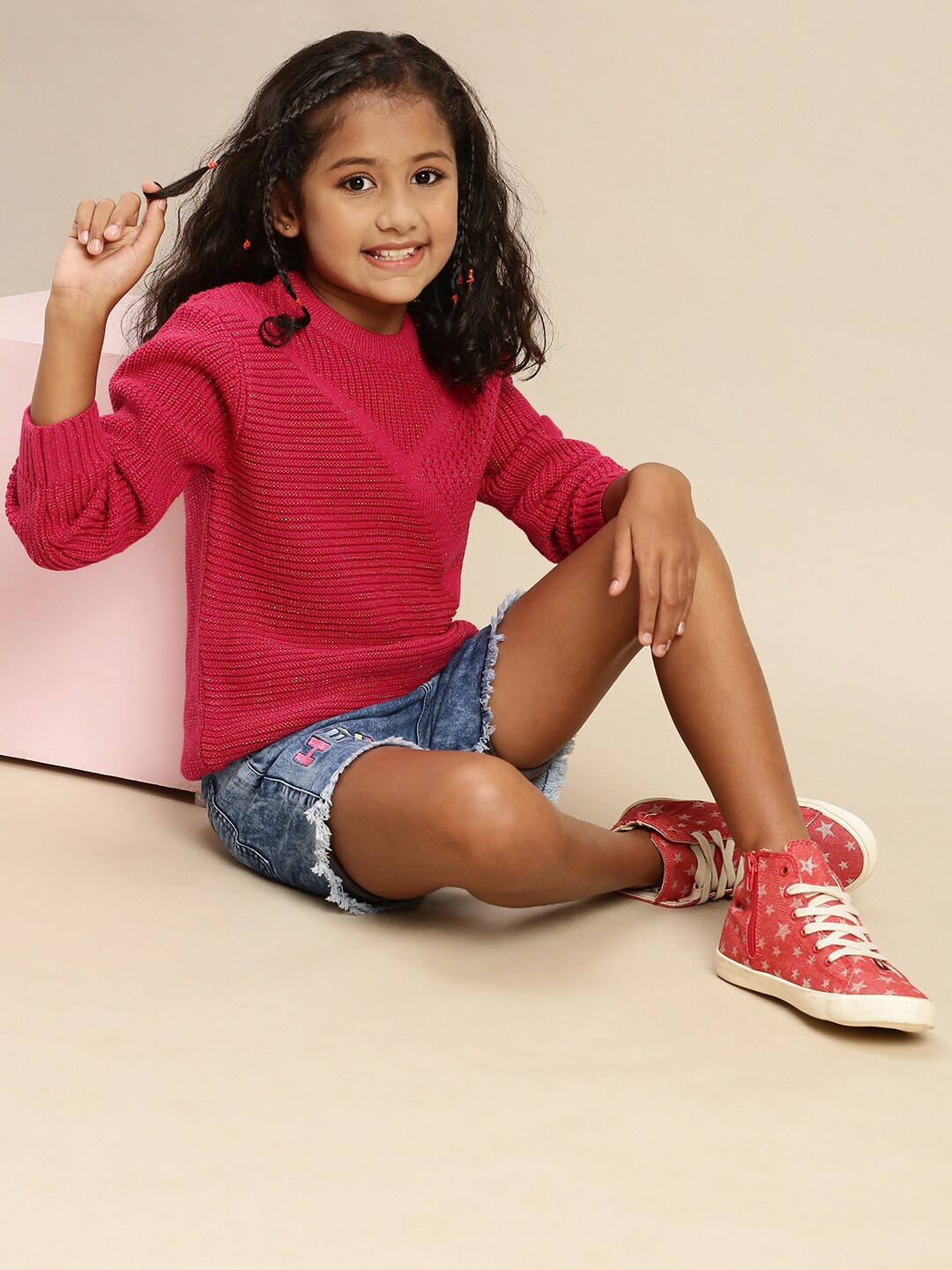 

PIPIN Girls Ribbed Acrylic Pullover Sweatshirt, Fuchsia