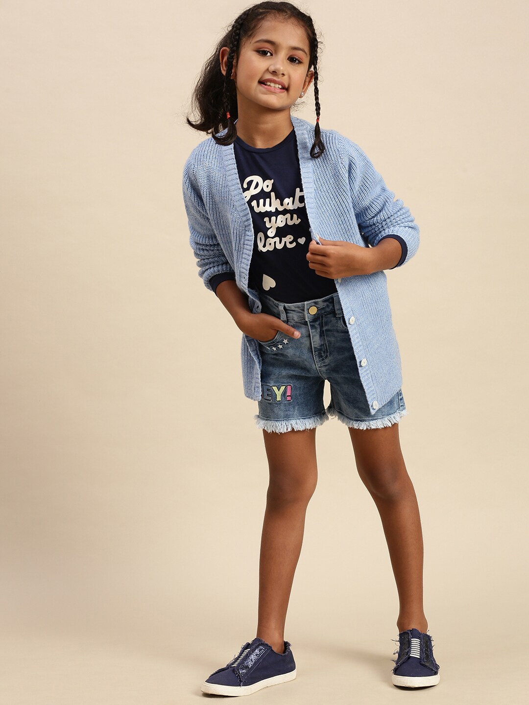 

PIPIN Girls Self Design Acrylic Front-Open Sweatshirt, Blue