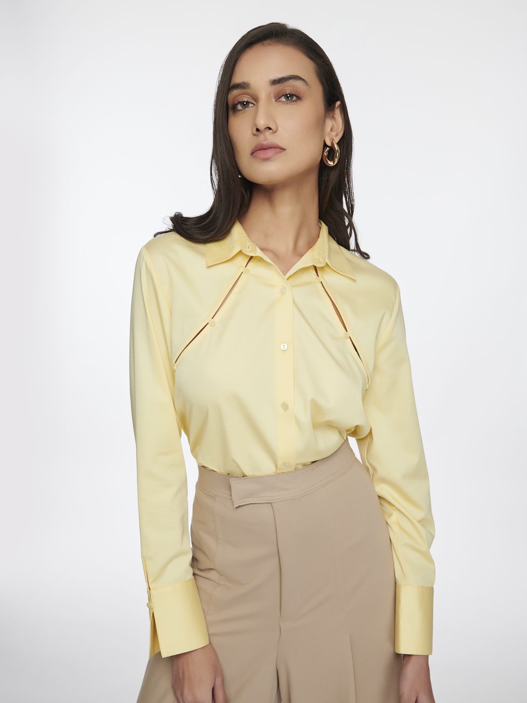 

H&M Women Restructured Shirt, Yellow