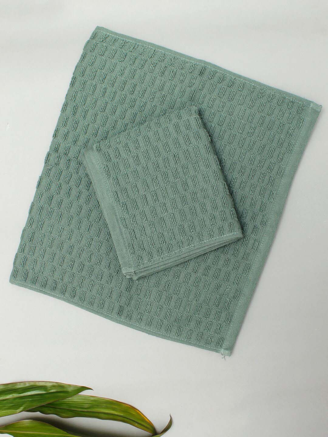 

AVI Living Green 2 Pcs Textured 500 GSM Pure Cotton Hand Towels